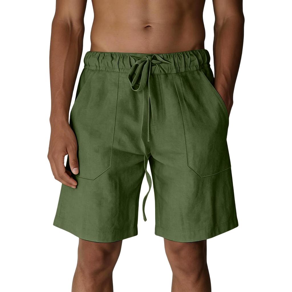 Mens Shorts Casual Linen Drawstring Waist Relaxed Shorts for Men Lightweight Gym Shorts Men Workout Beachwear Cargo Shorts