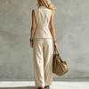 Women's Sleeveless Linen Vest and Wide Leg Pants Set Casual Summer Outfit Lightweight Breathable Fabric Relaxed Fit Two Piece
