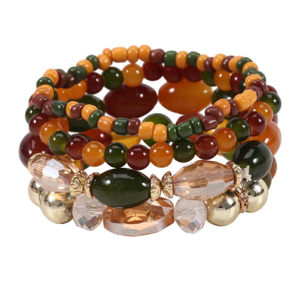 Böhmisches Perlenarmband-Set: Imitation Achat, Kristall, Strass Elastische Armbänder (4er-Set)