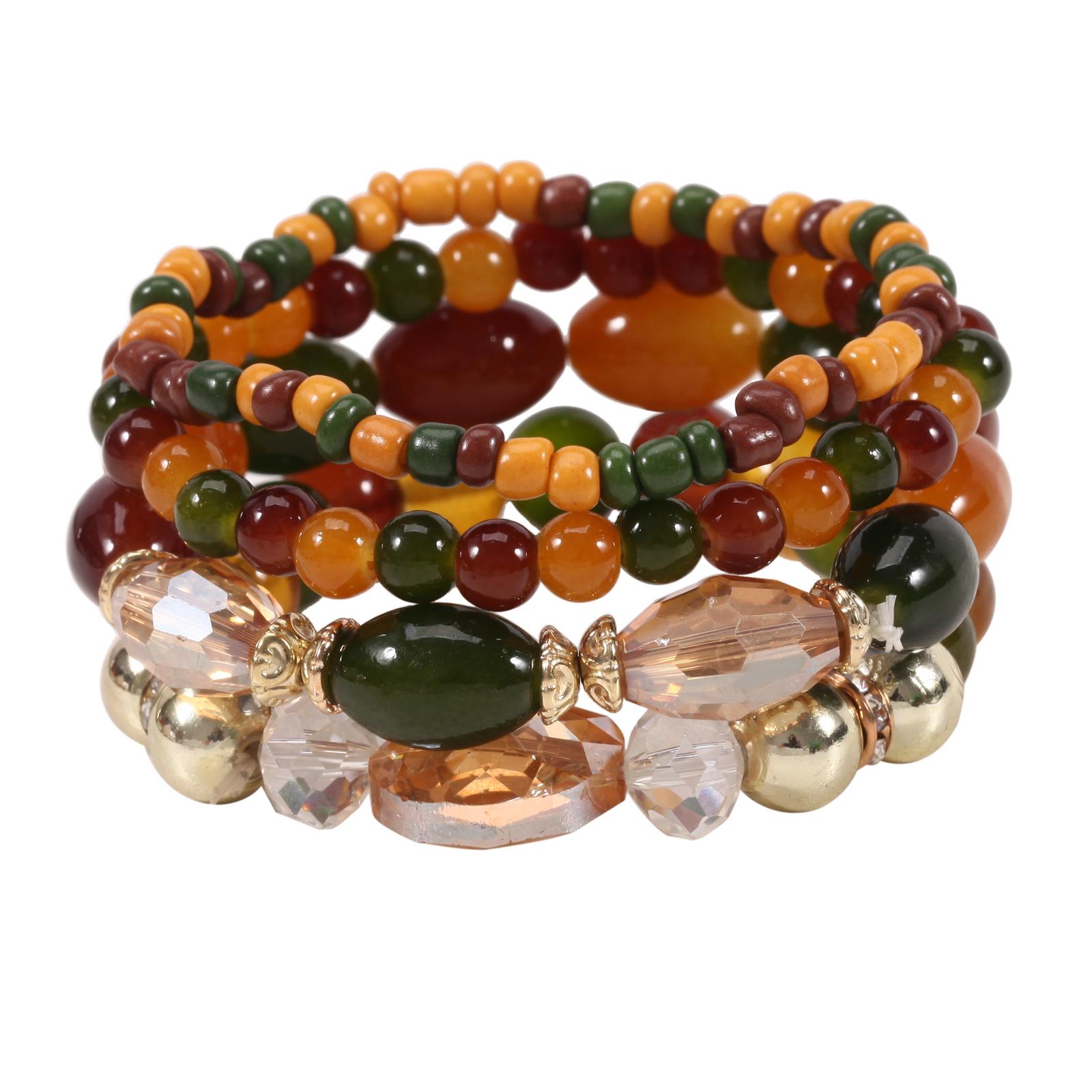 Набор богемных браслетов из бисера: Имитация агата, хрусталя, стразов эластичные браслеты (Набор из 4)