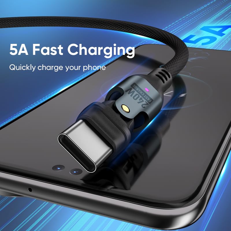 PD240W USB Type C To Rotatable 5A Fast Data Charging Compatible with Android and Other Devices Cable, USB-C USB-C, Right-Angled, 180° [1M + 1.8M],