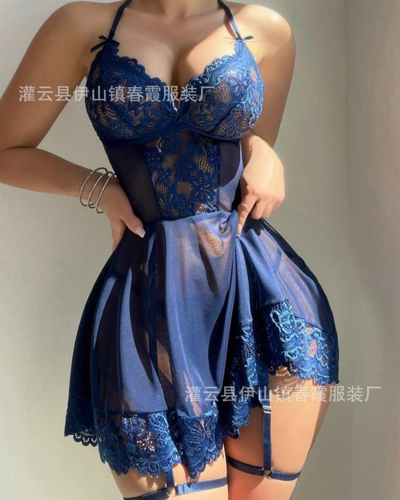 Новая кружевная юбка на подтяжках сексуальная пижама прозрачное сексуальное нижнее белье женское S тёмно-синий