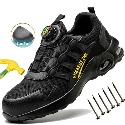 Men Safety Work Shoes Steel Toe Indestructible Shoes Lightweight Puncture Proof Work Boots Rotary Button Outdoor Hiking Sneakers