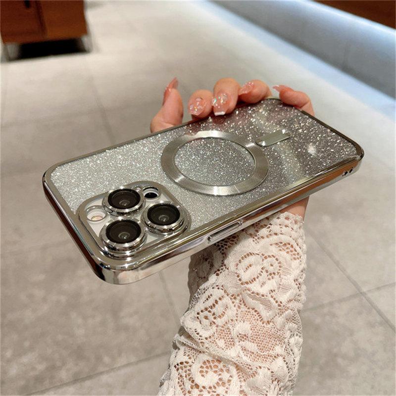 Magsafe Plating Gradient Glitter Clear Case For iPhone 11 12 13 14 Pro Max 14 Plus Soft Silicone Magnetic Wireless Charge Cover