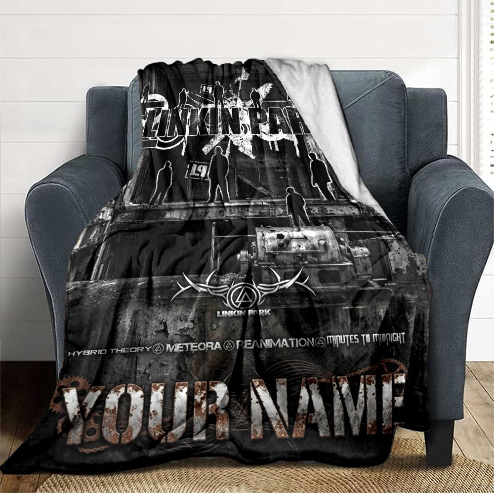 Name Custom Band Logo Linkin-Park Print Flannel Blanket High Quality Warm Comfortable Cover for All Seasons Perfect for Gifts Home Decor