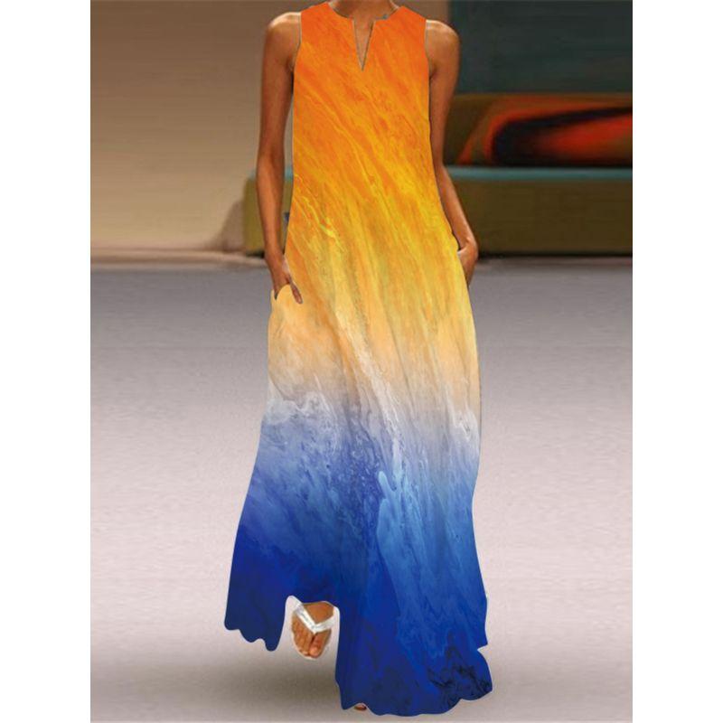 2025 New Summer Women's Clothes Sleeveless Maxi Dress V-neck Print Emerald Flower Dress Fashion 3D Cross-Border Beach Dress