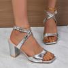 Fashion Women Gold Silver High Heels Sandals Summer New Woman Square Toe Thick Heeled Sandals Female Ankle Buckle Pumps Ladies Sandal