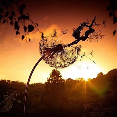 1pc Metal Flower Fairy Dandelion Park Plug-in Garden Craft Ornaments for Outdoor Yard Garden Terrace Decoration