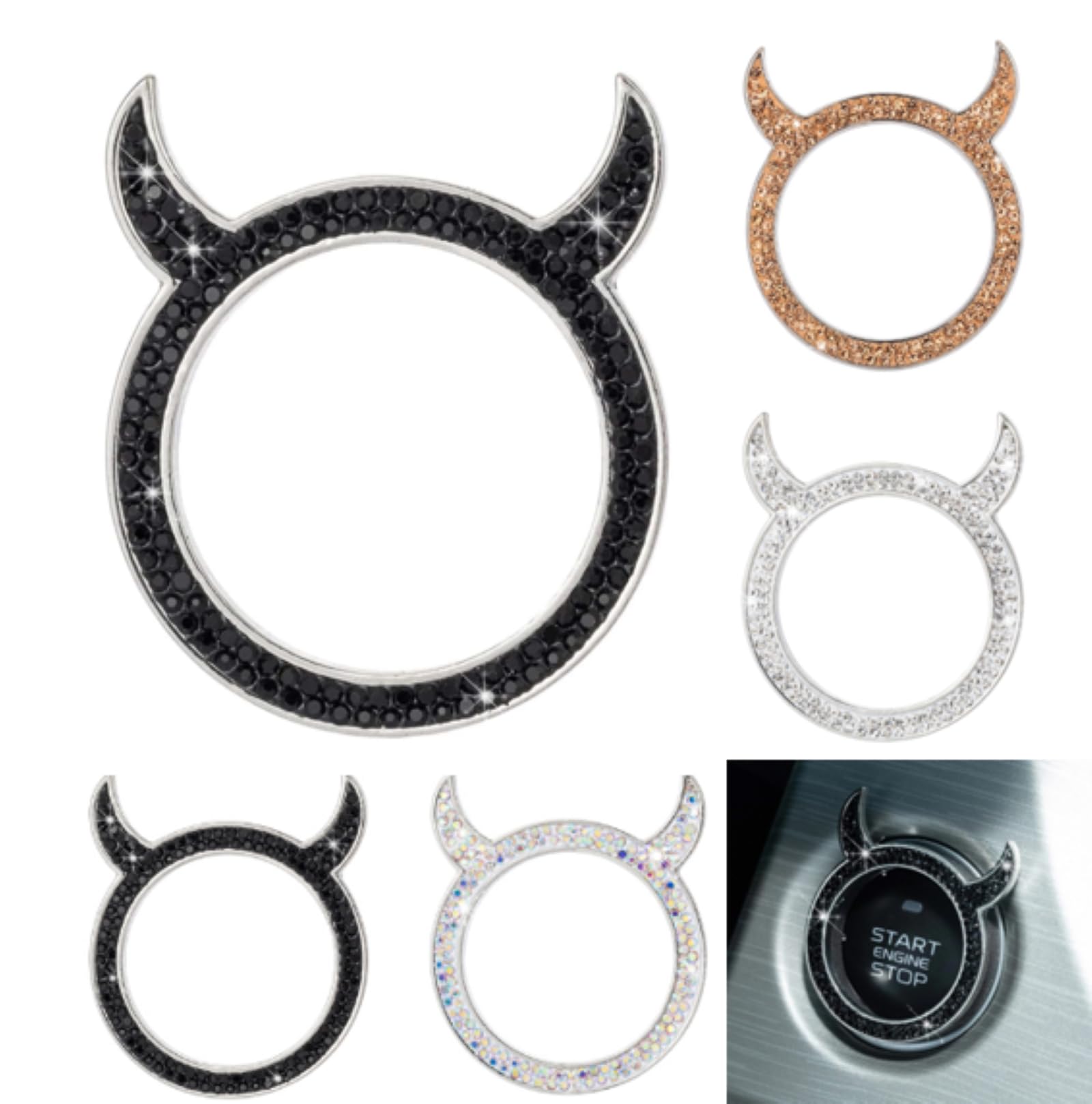 

Engine Start Button Cover Sticker Car Decoration Rhinestone Glitter Devil Black