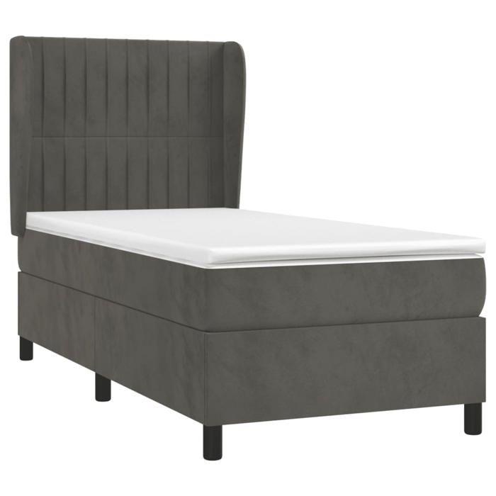 3129310 vidaXL Divan Bed and Mattress Dark Grey 90x200 Cm Velvet
