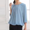 Elegant plissert bluse avslappet ensfarget chiffonskjorte dametopper vår sommer trekvart erme klær Blusa Mujer 25899