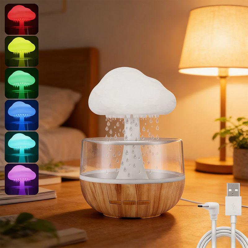 Rain Cloud Humidifier Rain Colorful Mushroom Cloud Raindrop Atmosphere Lamp Night Light Essential Oil Small Aromatherapy Machine
