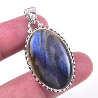 Natural Labradorite Gemstone 925 Solid Sterling Silver Gift Pendant 1.75" T7y33