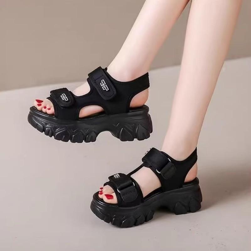 Sports sandals women's summer new versatile thick-soled heightening small Velcro muffin beach sandals