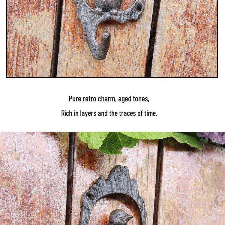 European Rustic Retro Industrial Cast Iron Kitten Whiskers Double Hook Wall Decor