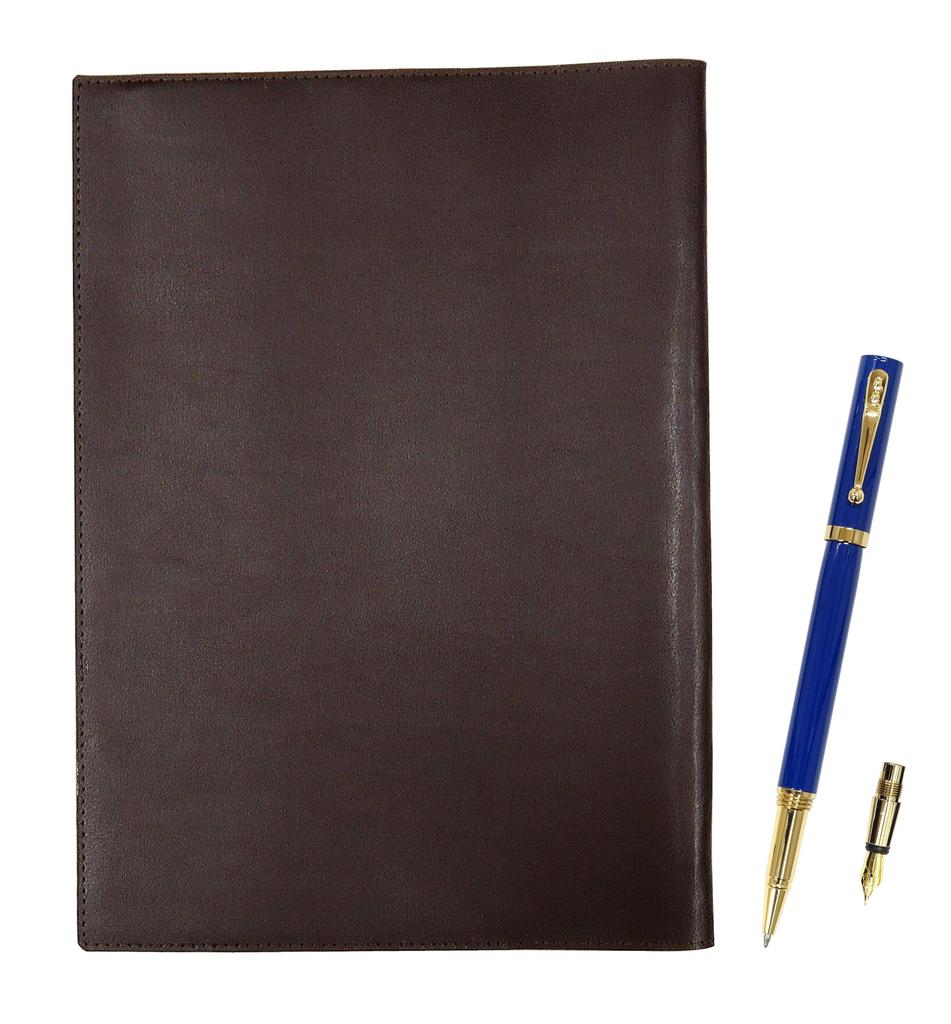 Brown recycled cowhide B5 book and notebook Exchange BP ZX fountain pen ink and blue set cover, (individual cartridge), (T23-B5-005C-ZX-L)