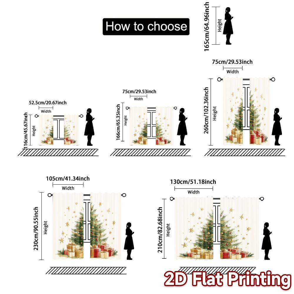 2pcs,Curtains Christmas Tree Gifts Festive Chic Pattern Curtains Versatile Polyester Fabric Curtains Festive Ldeal for Bedroom,