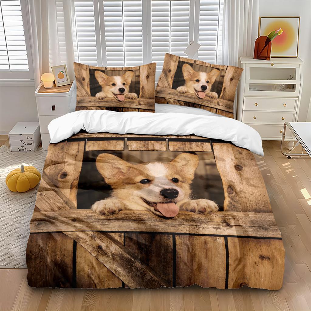 3er Set Niedliche Hundetier-Print Weiche Kernlose Bettbezug-Set, Mehrere Größen Schlafzimmer Bettwäsche Dekoration, Maschinenwaschbar