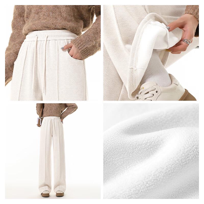 MJ STYLE Women's Herringbone Fleece-Lined Straight-Leg Pants