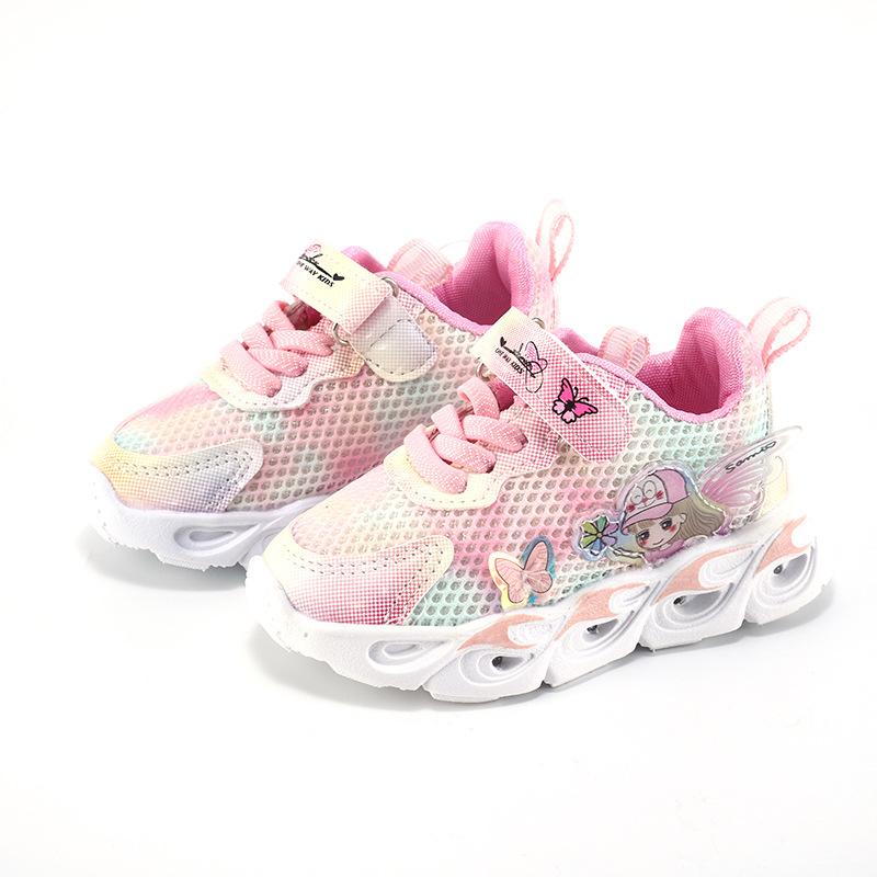 

Девочка Спортивная обувь Весна Новая Детская Повседневная обувь Девочка Обувь со светодиодной подсветкой Мода Комфорт Туфли принцессы Мягкая подошва Противоскользящая Сетчатая обувь 21insole13.3cm розовый