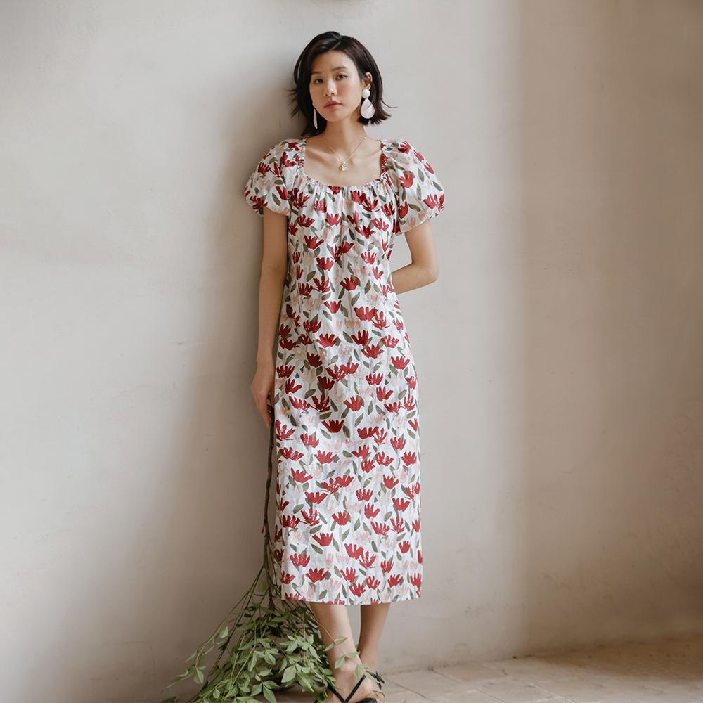 Laengsseon Ls_Floral Puff Sleeve Summer Dress