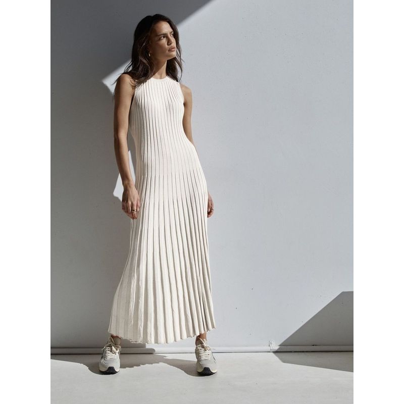 Pleated Long Skirt Summer Women clothes Slim fit High Waist Sling Knitted dress Vacation Pleated Long dress