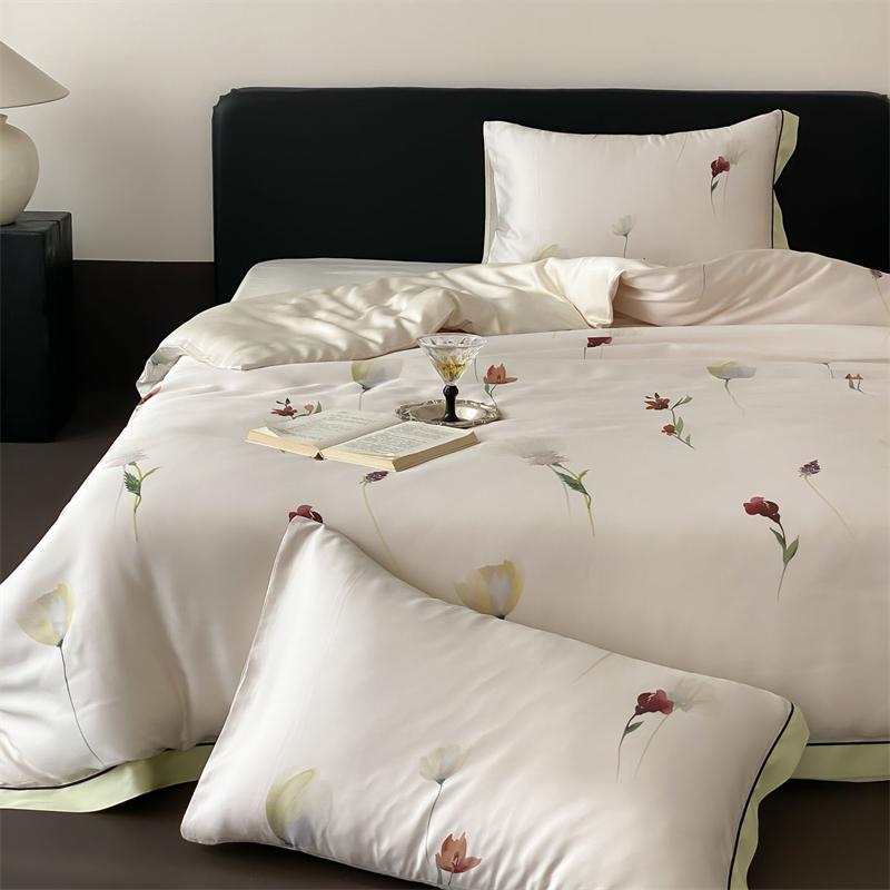 

Luxury Organic Bamboo Soft Silky Printing Bedding Set Single Double Queen King Size Duvet Cover Flat/Fitted Bed Sheet Pillowcase Flat Bed Sheet&Single 150X200cm 3pc
