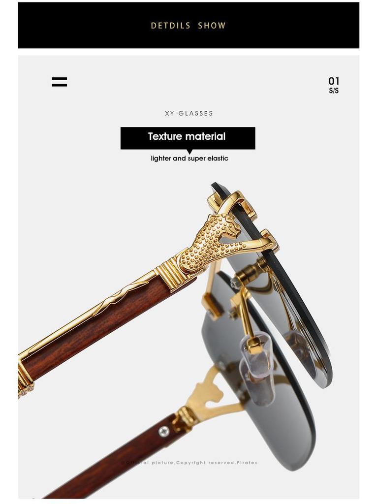 Nowe okulary przeciwsłoneczne kwadratowe bezramkowe z podwójnym mostkiem - Unisex Moda Europejska i Amerykańska Wzór Leopard