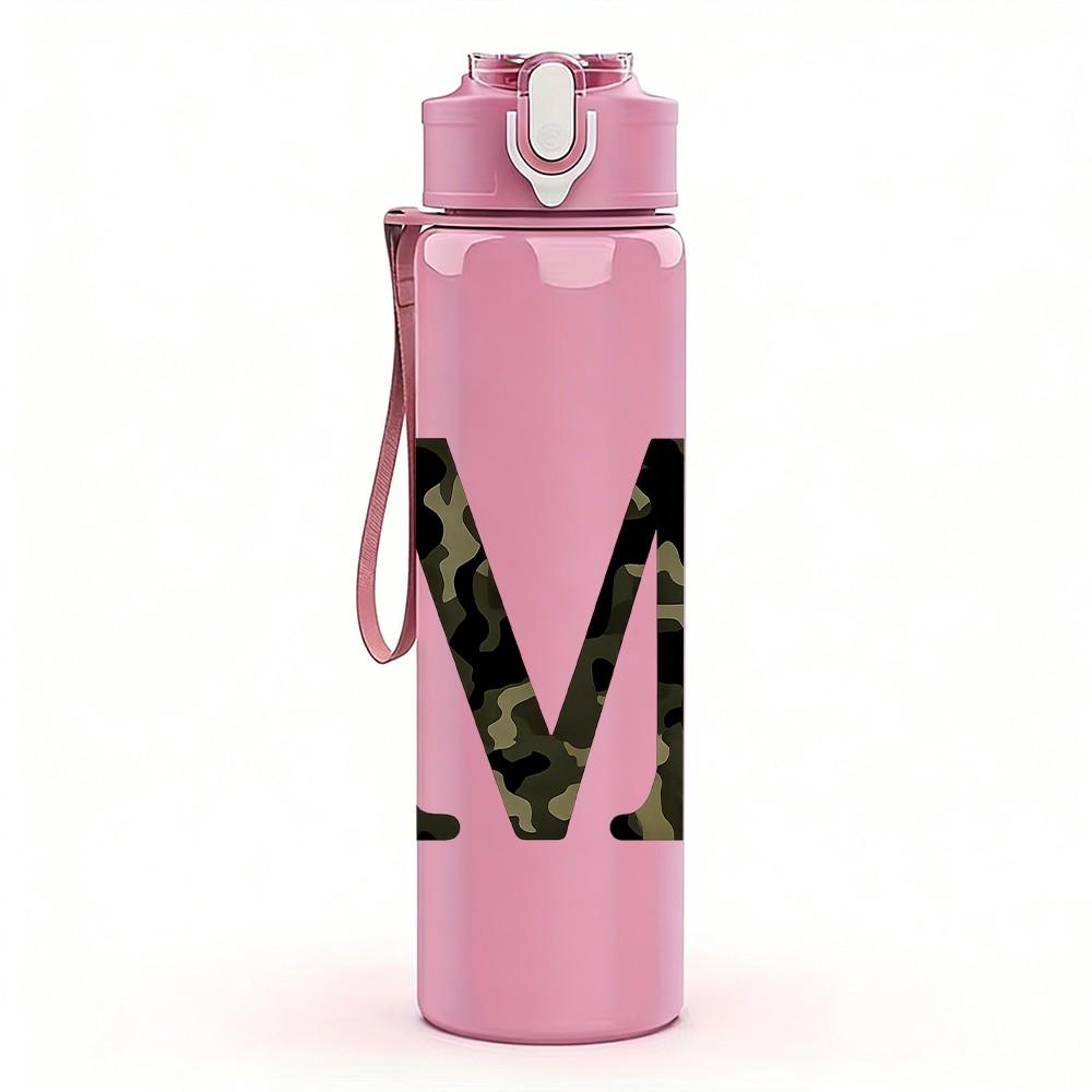 1PC Bold Capital Letter M Logo Print 750ml Color Plastic Sports Water Bottle Leakproof Flip Straw Lid Suitable for Sports Office Home Use