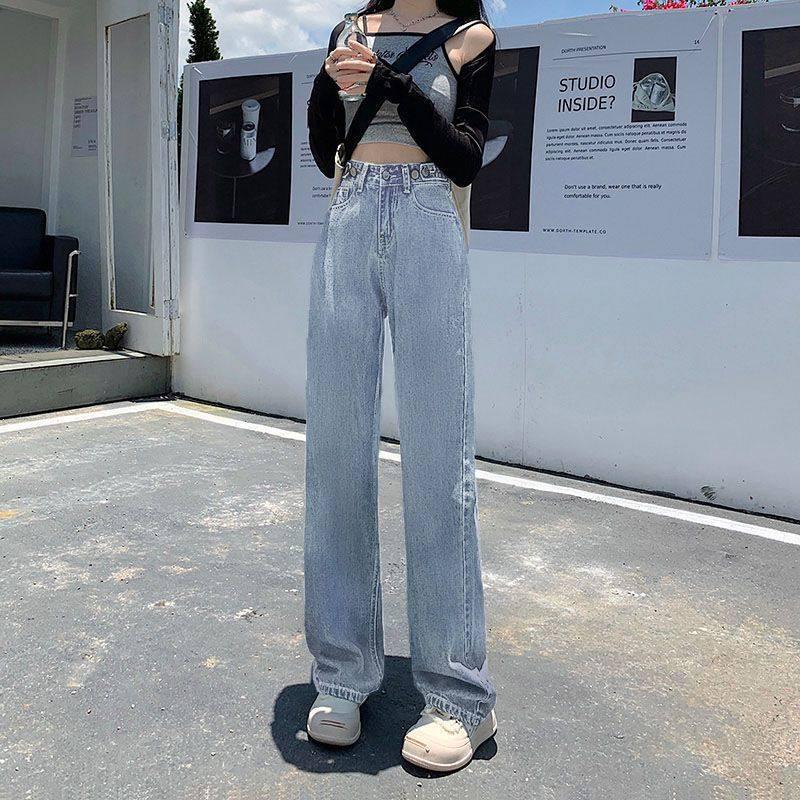 Women's 2026 High-Waisted Adjustable Wide-Leg Jeans - Trendy Floor-Length, Loose & Flattering