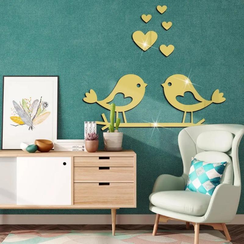 Branch Bird Love Acrylic Mirror Stickers Self-Adhesive Easy To Use 3D Wall Decorative DIY Sticker Home Decoration Accessories