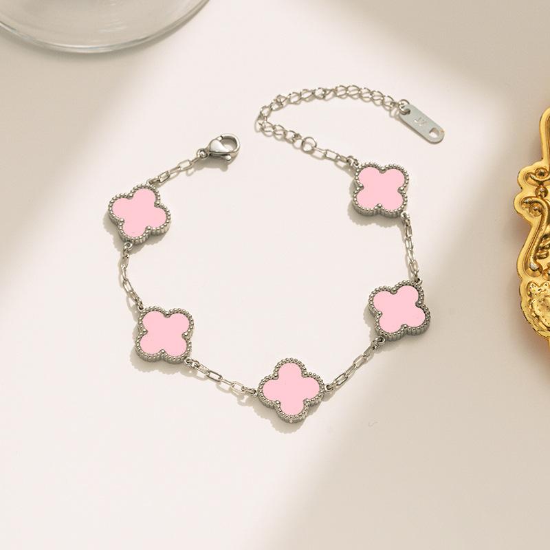 High-end Fashion Titanium Steel Double-sided Four-leaf Clover Bracelet for Women Elegant Style Bracelet