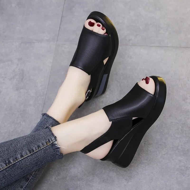 2025 New Ladies Shoes Peep Toe Women's Sandals Buckle Strap Casual Sandals Women Summer Plus Size Wedge Sandals Zapatos