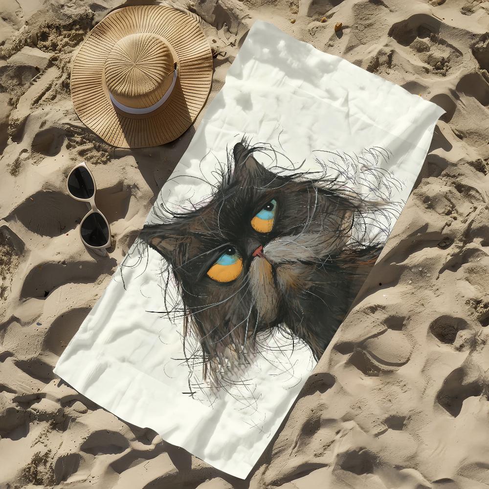 Skurriler Katzen-Kunst-Handtuch Strandtuch Übergröße Schnelltrocknendes Handtuch Saugfähig Weich Schwimm-Strandtücher für Männer Frauen
