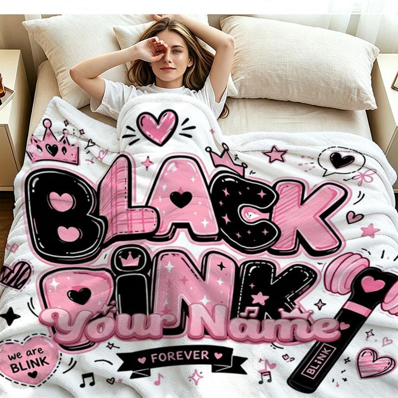 1PC Blackpink Custom Name Patterned Flannel Blanket Suitable For All Seasons for Home Decor Warmth and Comfort Gifts Holiday Present