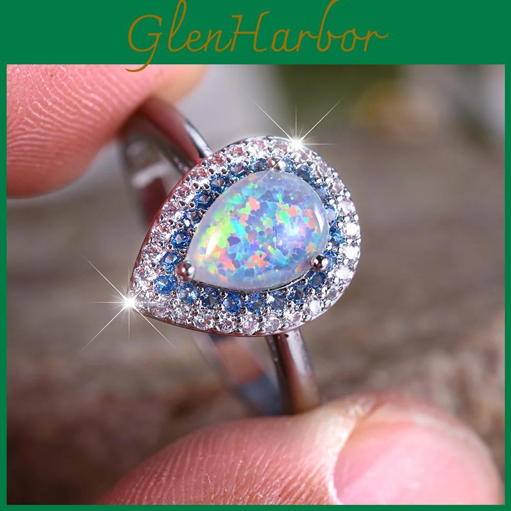 Zirkon Tropfen Wasser Strahlende Ringe für Damen Silberfarbe Verlobungsring Mode Finger Schmuck Geburtstagsgeschenk