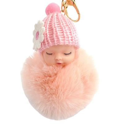 Imitation Rex-Kaninchenfell Schlafpuppe Schlüsselanhänger - Niedlicher schlafender Baby-Taschenanhänger Geschenk