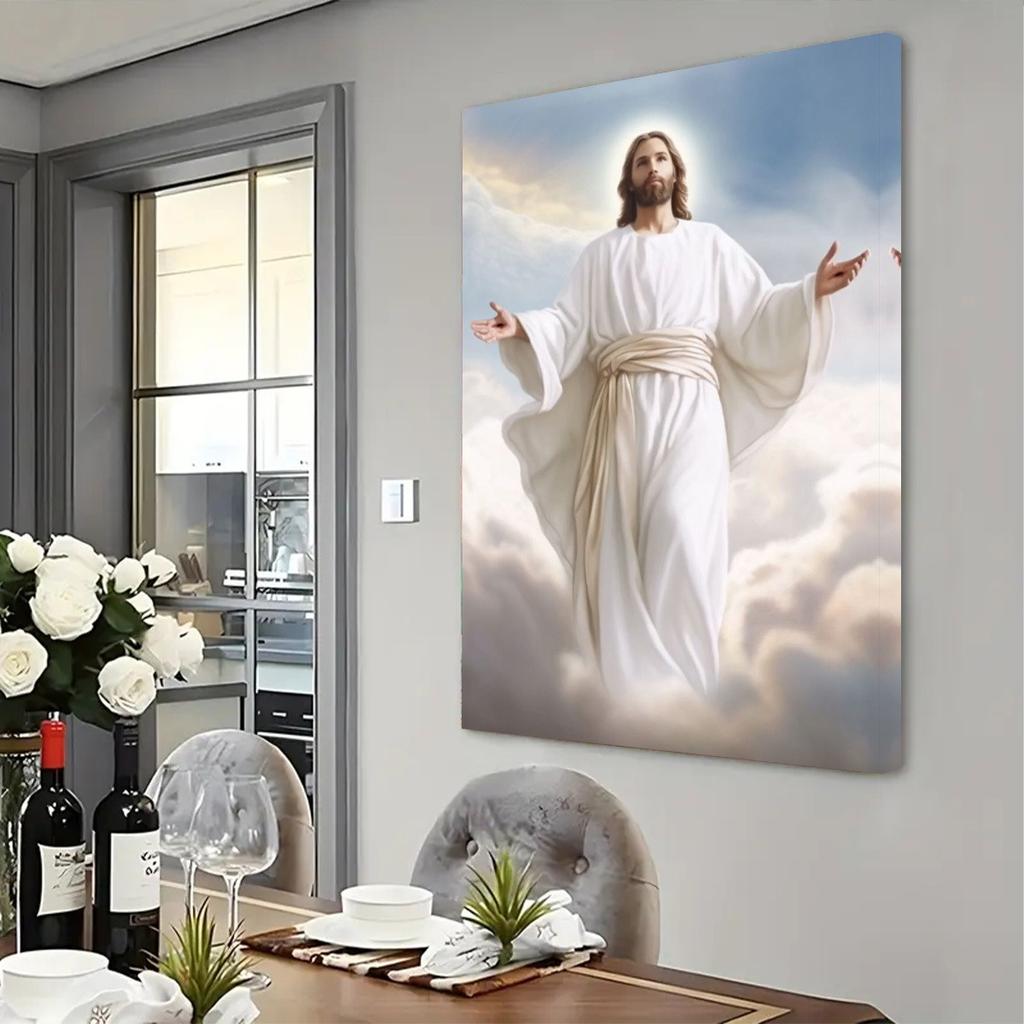 Moderne Bohemian Jesus Christus Wandkunst - Geeignet für Zuhause, Kirche, Bürodekoration mit heiligem Licht & Wolken, Gelassenes religiöses Gemälde