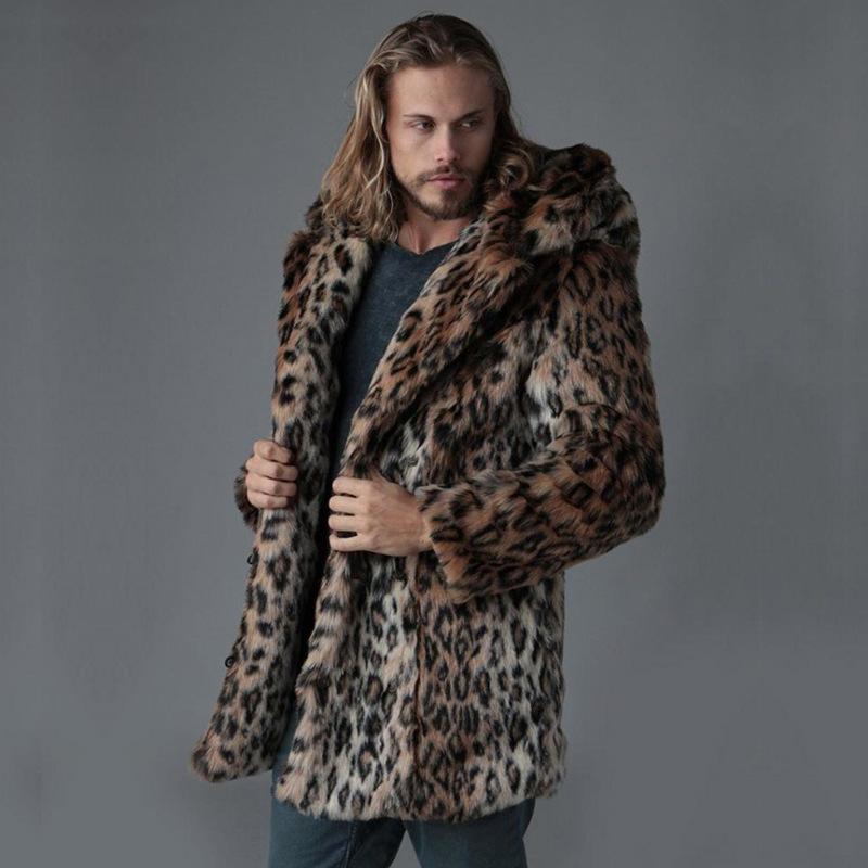 Cappotto di pelliccia da uomo nuovo autunno e inverno modello leopardato cappotto di media lunghezza giacca a vento calda e ispessita da uomo casual