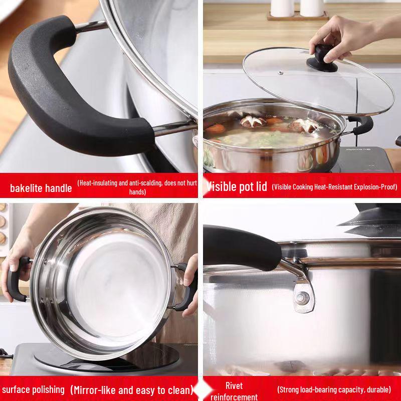 Yin-Yang Verdickter Edelstahl Hot Pot mit Deckel - Klare Suppe Shabu-Shabu Flachboden-Design, Kompatibel mit Gewerbeinduktionskochfeldern