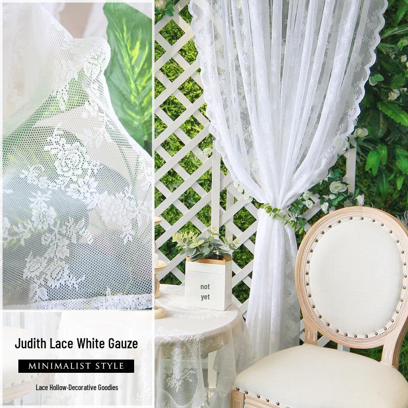 Lace Sheer Jacquard Gauze Curtains for Bedroom or Bay Window - French/Korean/American Pastoral Style, White
