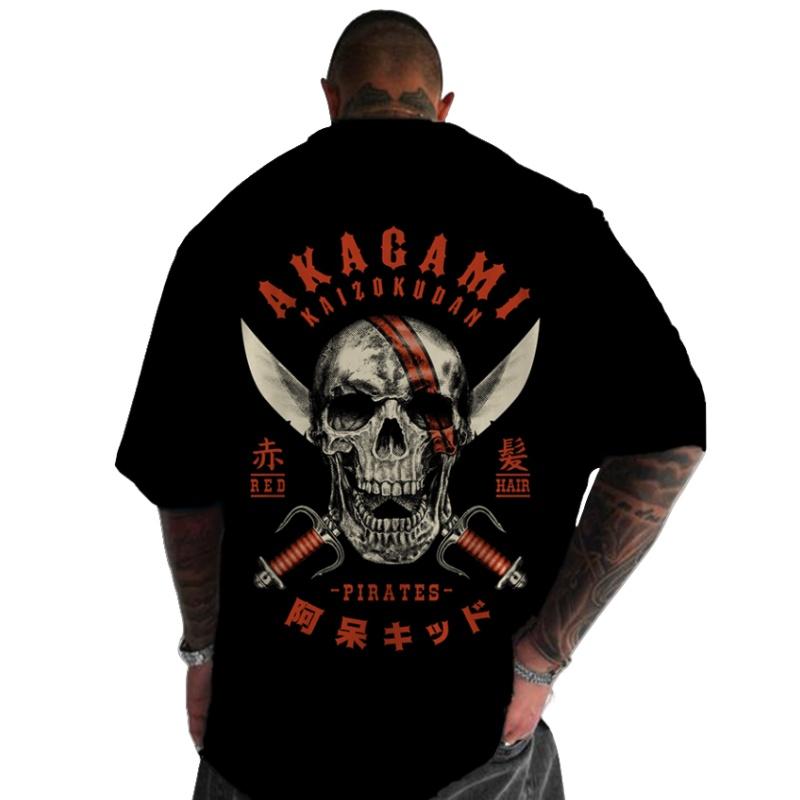 Summer Hip Hop Style Skulls Pattern T-shirt For Men Round Neck Short Sleeve Loose Tops Breathable Comfortable Oversized Clothing