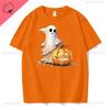 Women Ghost Pumpkin Bat Print Round Neck Pullovers Funny Halloween Costume Cotton Shirt Graphic T Shirts Y2k Top Harajuku Tops