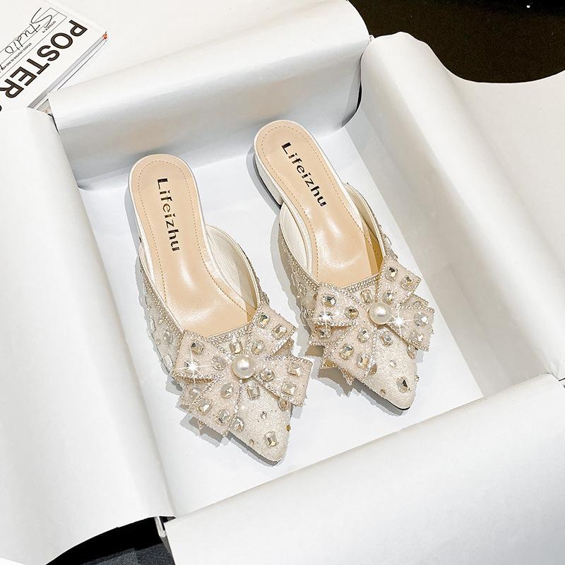2024 Summer New Shoes for Women New Slipper Girl Superb Crystal Pearl Outdoor Casual Sandals Girl Heels Mules Shoes