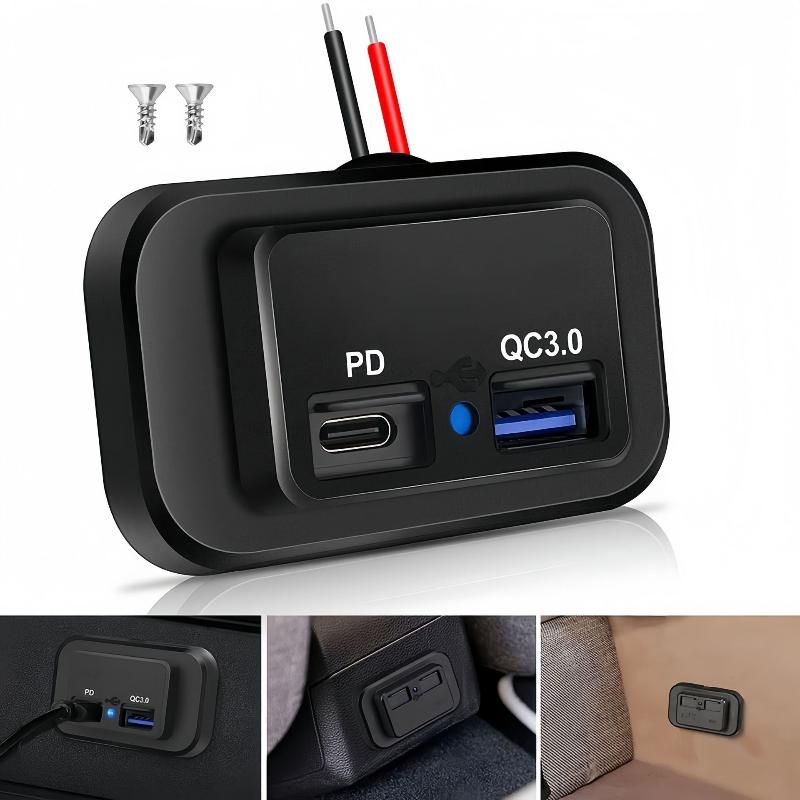 1 Set 18W Qc3.0 Usb A Port & 30W Pd Usb C Port 12V Rv Usb Outlet Charging Socket Panel With Led Light For Car Marine
