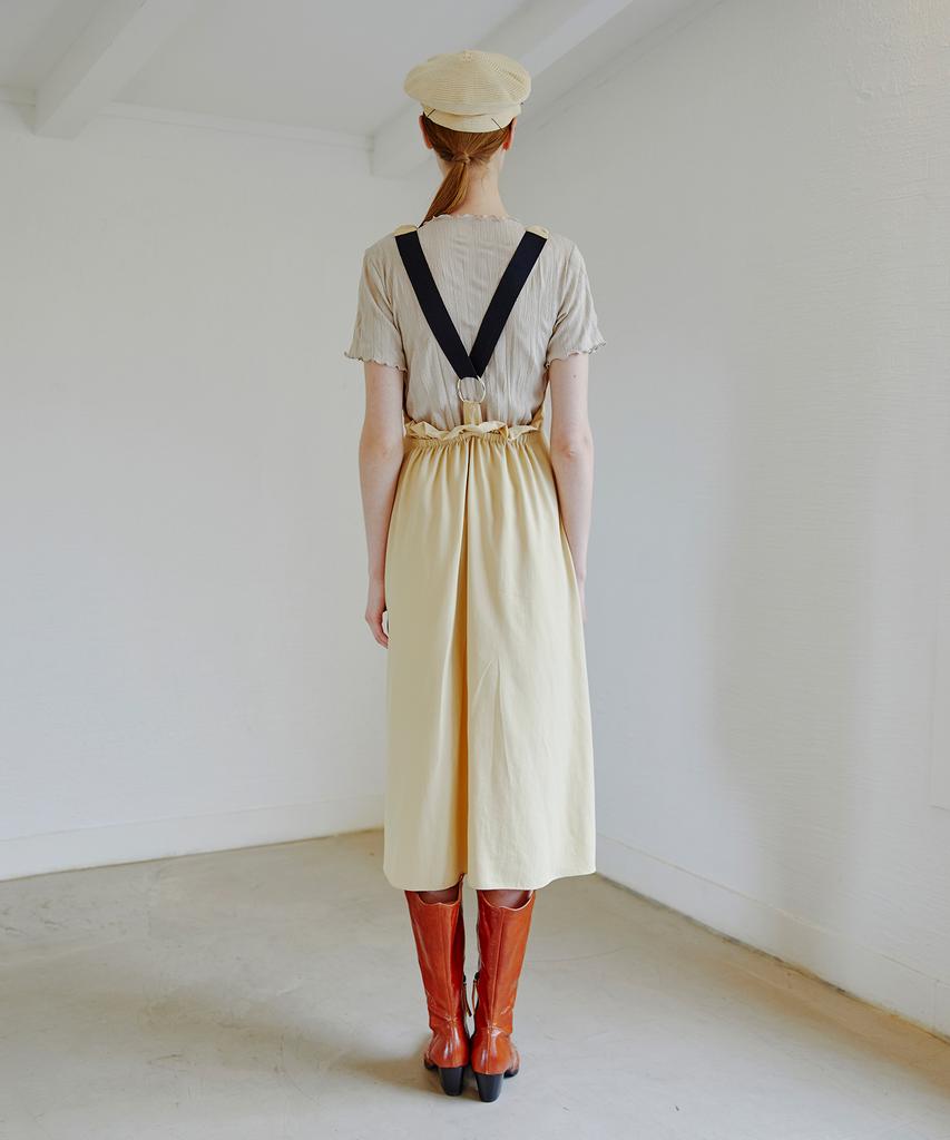 ETMON Back Point Ring Strap Dress Vanilla Yellow
