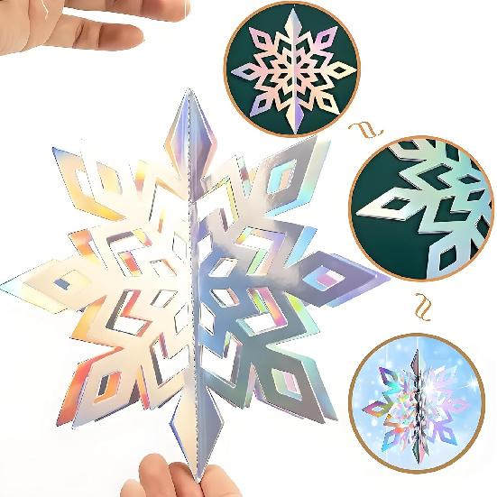 15pcs 3D Large Iridescent Paper Snowflakes Winter Ornament - Snowflakes in 3 Sizes Hanging Ornaments for Winter Wonderland Decorations Frozen
