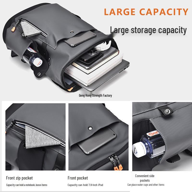 Men's Large Capacity PU Leather Travel Backpack with Functional Workwear Design