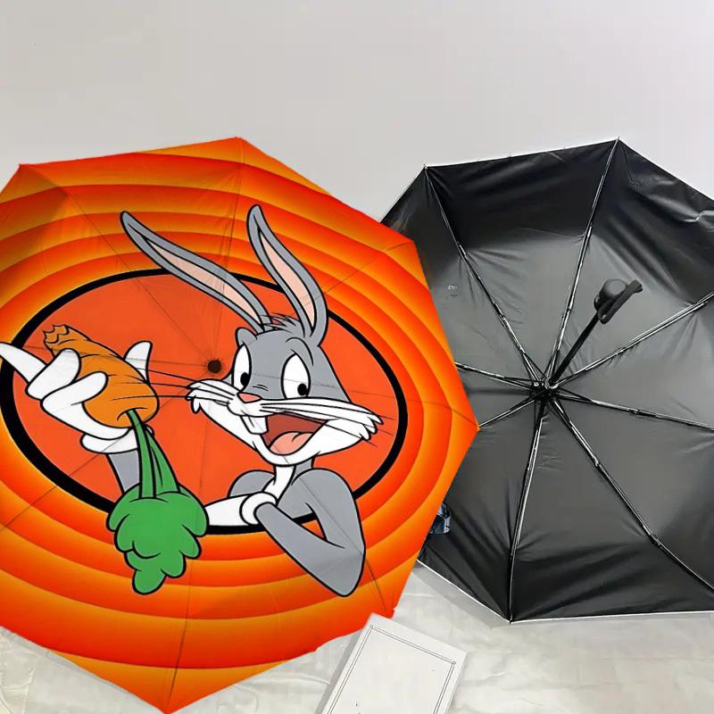 1pc Bugs Bunny carrot Automatic Open/Close Umbrella Compact Folding Umbrella with 8-Rib Shaft lightweight esign, for Women/Men1148A
