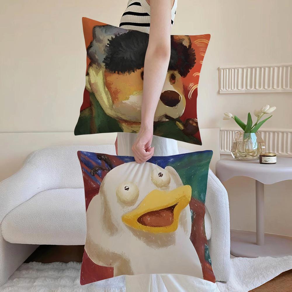 Cartoon Cute Character P-Party Animals Cushion Cover Pillowcase Short Plush Invisible Zipper Room Sofa Cushion Cover